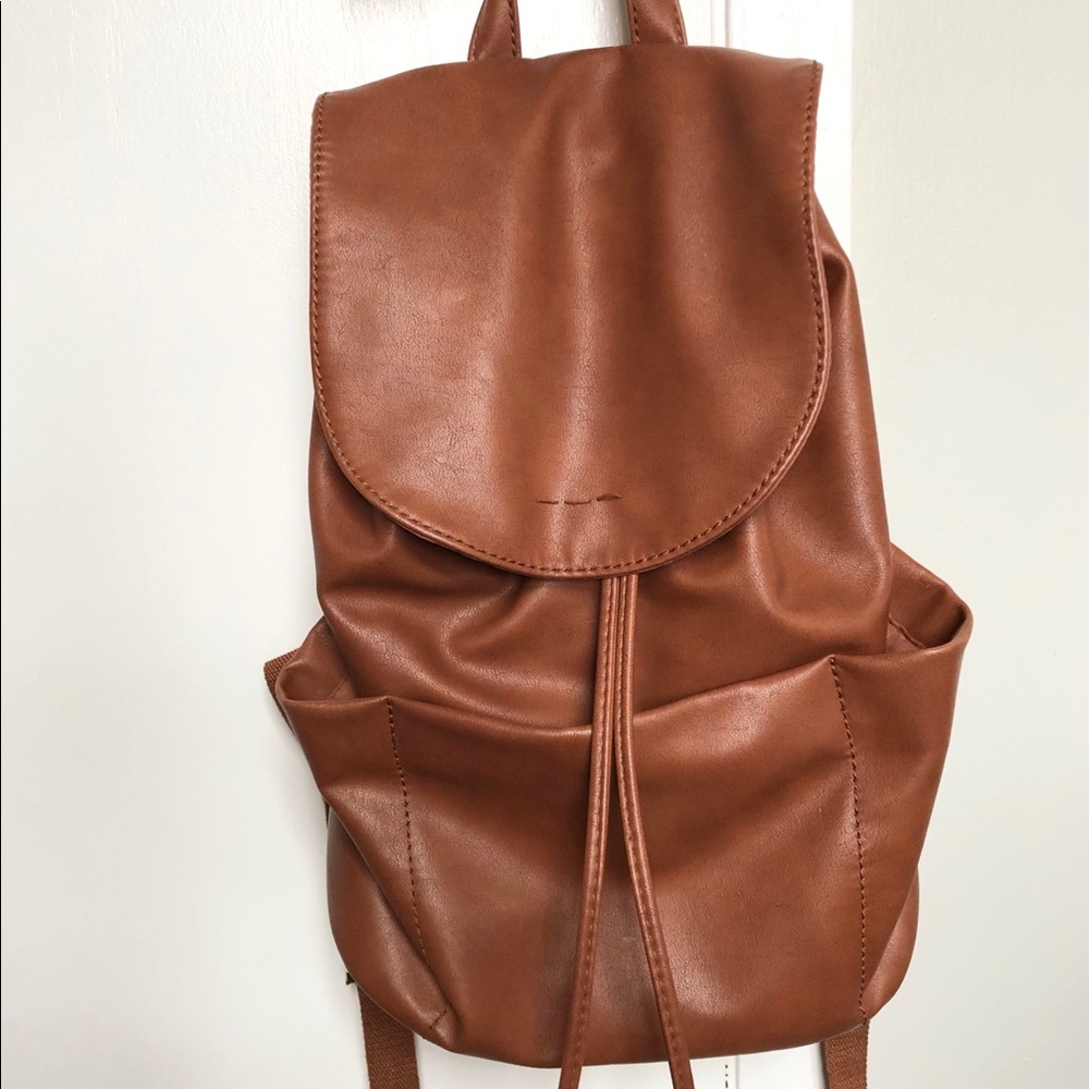 Cognac Faux Leather Backpack